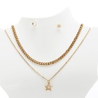 Juego doble cadena de estrella y Aretes topo de circón redondo