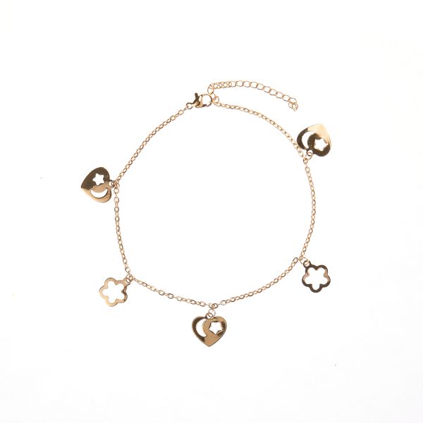 Tobillera con dijes de corazón y flores
