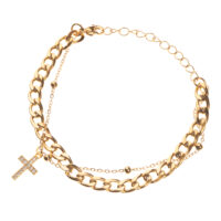 Pulsera de doble cadena con dije de cruz