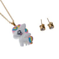 Set de aretes de diamante y cadena con dije de unicornios
