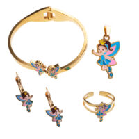 Set de aretes, cadena, pulsera y anillo para niñas