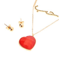 Set de aretes y cadena doble con corazón rojo